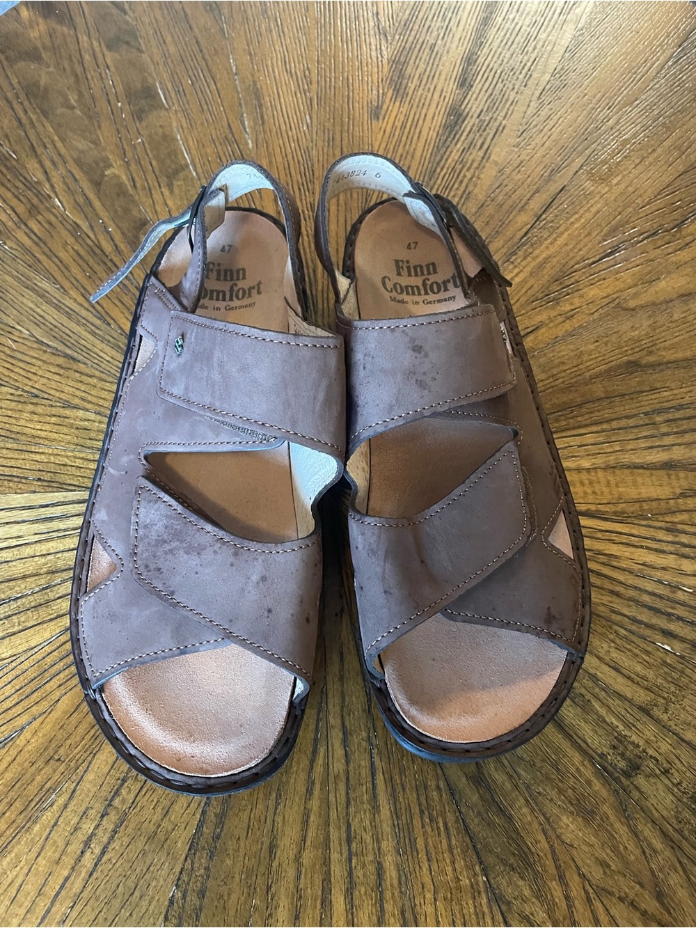 Finn Comfort Men’s Taupe Brown Leather Hook-and-Loop Sandals EU 47 US 12.5/13